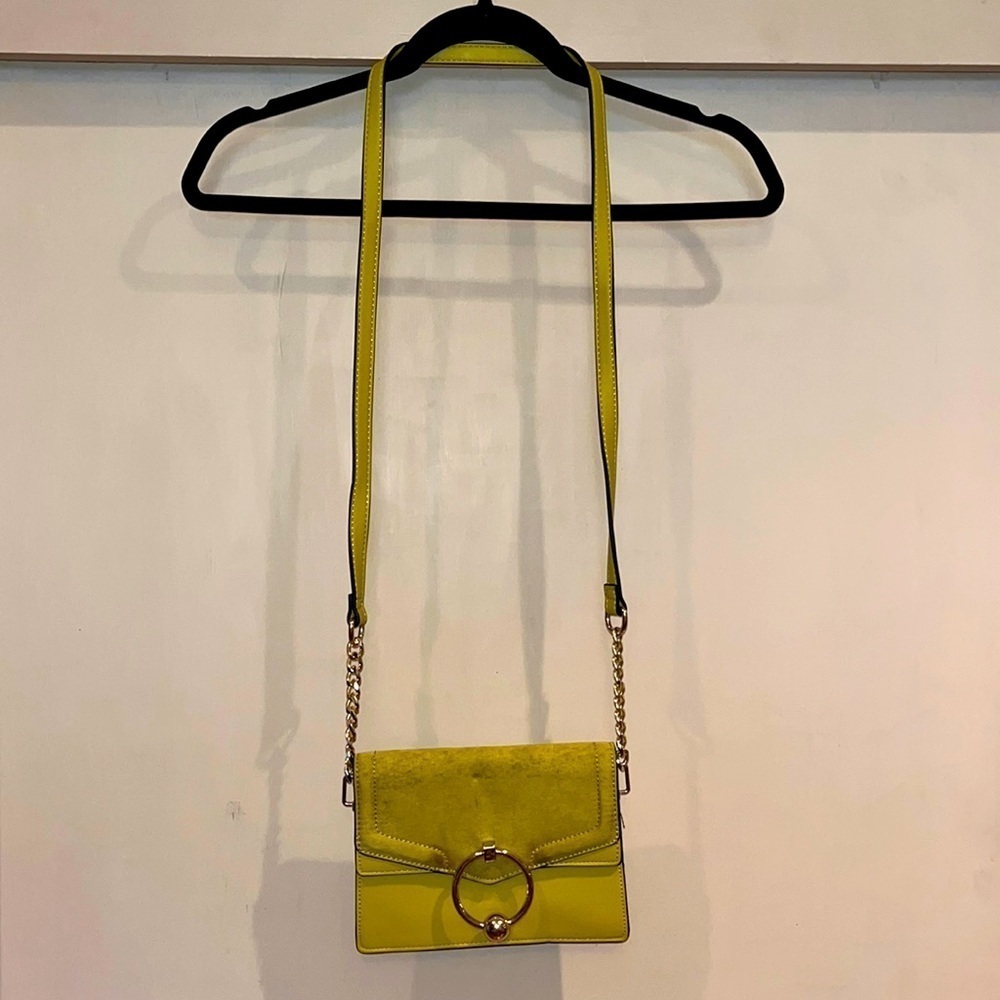 Top Shop small Yellow 3 pocket cross body bag with gold tone accent hardware